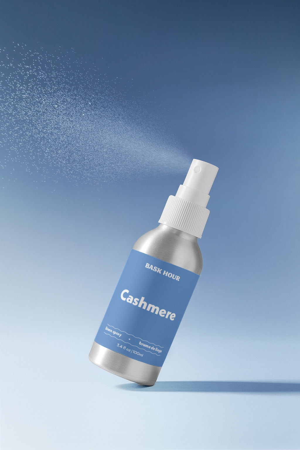 Cashmere scented linen spray that mists fragrance onto fabrics or in the air .