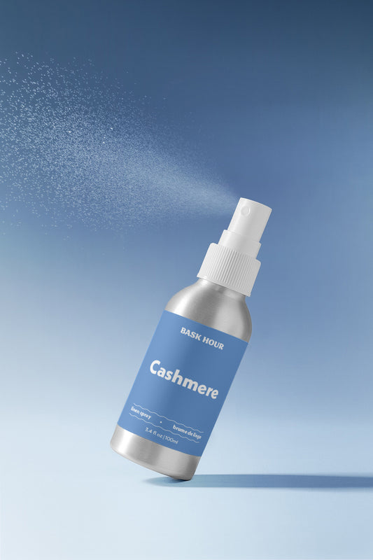 Cashmere scented linen spray that mists fragrance onto fabrics or in the air .