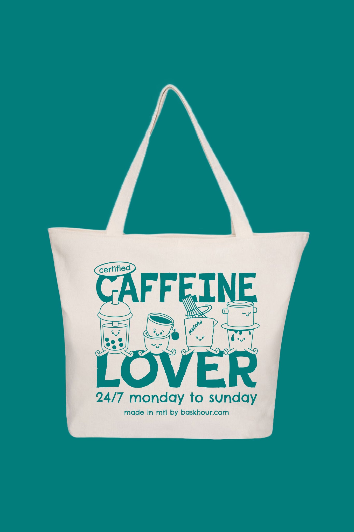 Certified Caffeine Lover - Zippered Tote Bag - Bask Hour