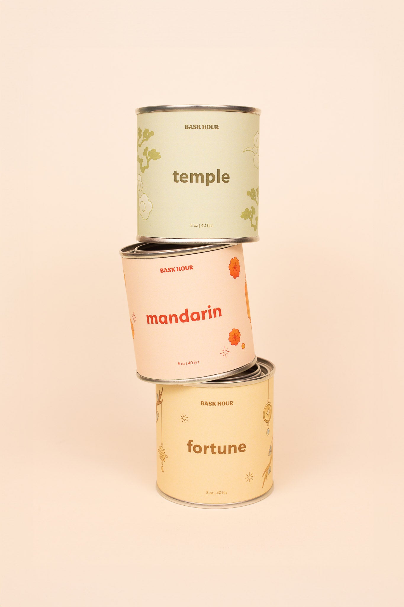 Enjoy all three Lunar New Year limited edition Bask Hour candles (Fortune, Mandarin, and Temple) to give as the perfect gift or cherished individually.