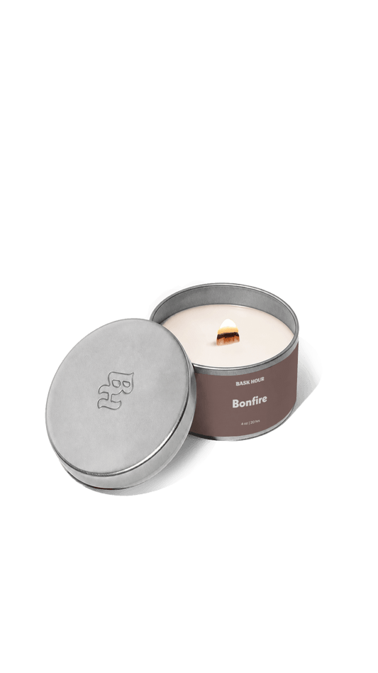 Bonfire smoky scented candle fireplace bougie parfumée boisée et fumée 4oz cire naturelle soja soy wax