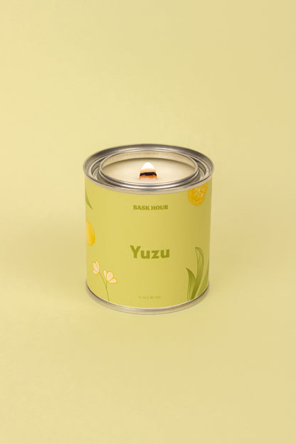 Yuzu Floral Citrus Best Natural Candle in Montreal with Wood Wick & Cute Illustrations